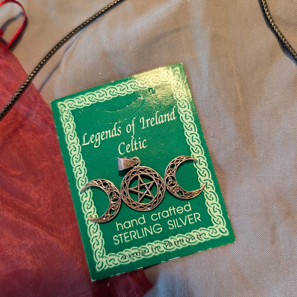 Celtic Sterling Silver Pentagram And Crescent Moon Pendant
